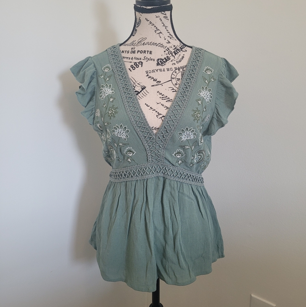 Green Linen Style Floral Shirt